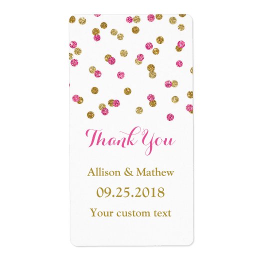 Roze Gouden Confetti Trouwlabels Etiket (Voorkant)