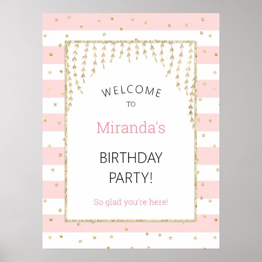 Roze Gouden Confetti Welkom Bord Poster (Voorkant)