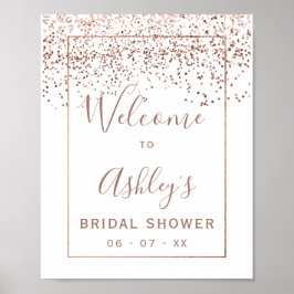 Roze gouden confetti witte bruidsdouche welkom poster