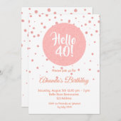 Roze gouden confetti witte hello 40 verjaardag kaart (Voorkant / Achterkant)
