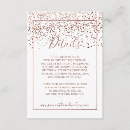 Roze gouden confetti witte typografie details informatiekaartje