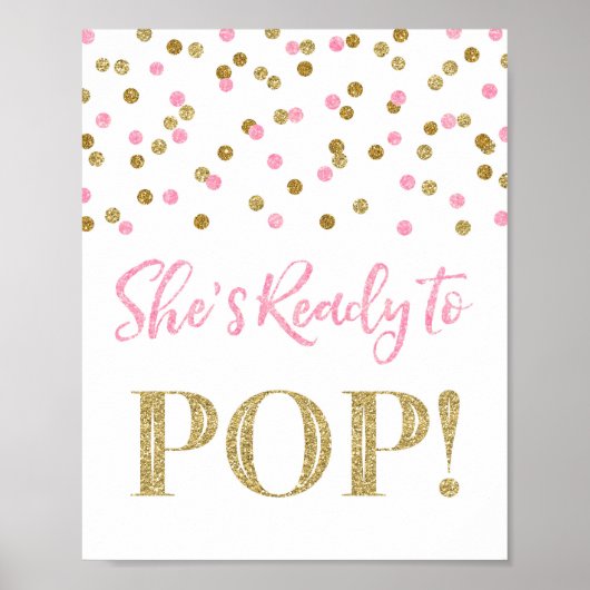 Roze Gouden Confetti Ze is klaar om te Poppen teke Poster (Voorkant)