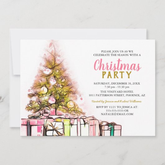 Roze | Gouden Corporate Kerstfeest uitnodiging (Voorkant)