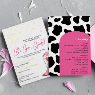 Roze Gouden Cowgirl Disco Bachelorette Reisplan Folie Uitnodiging
