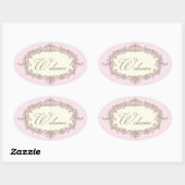 Roze Gouden Cream Vintage Bruiloft Welkom Ovale Sticker (Vel)