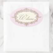 Roze Gouden Cream Vintage Bruiloft Welkom Ovale Sticker (Tas)
