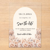 Roze gouden crème bloemen trouw save the date kaar acryl uitnodigingen (Voorkant)