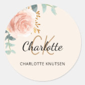 Roze gouden crème bloemige eucalyptus bedankt ronde sticker (Voorkant)