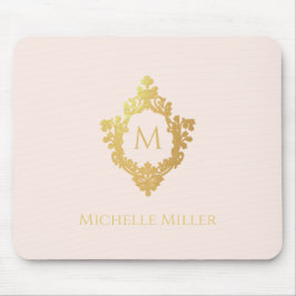 Roze Gouden Crest Elegante Monogramnaam Muismat