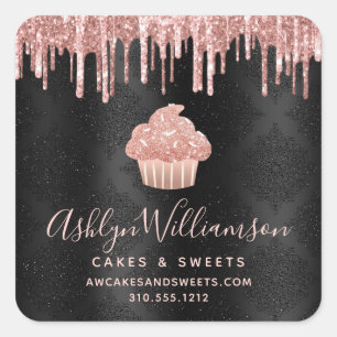 Roze Gouden Cupcake Glitter Druppels Bakkerij op Z Vierkante Sticker