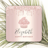 Roze gouden cupcake met jouw naam glittersprikkels kartonnen onderzetters