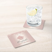 Roze gouden cupcake met jouw naam glittersprikkels kartonnen onderzetters (Insitu)