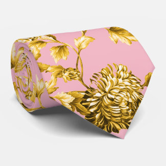 Roze & Gouden Dahlia's Bloemen Bruiloft Stropdas