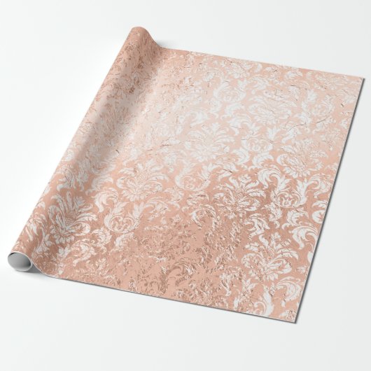 Roze Gouden Damast Cadeaupapier (Uitgerold)