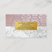 Roze Gouden Damast Metallic Patroon | Witte Marmer Visitekaartje (Achterkant)