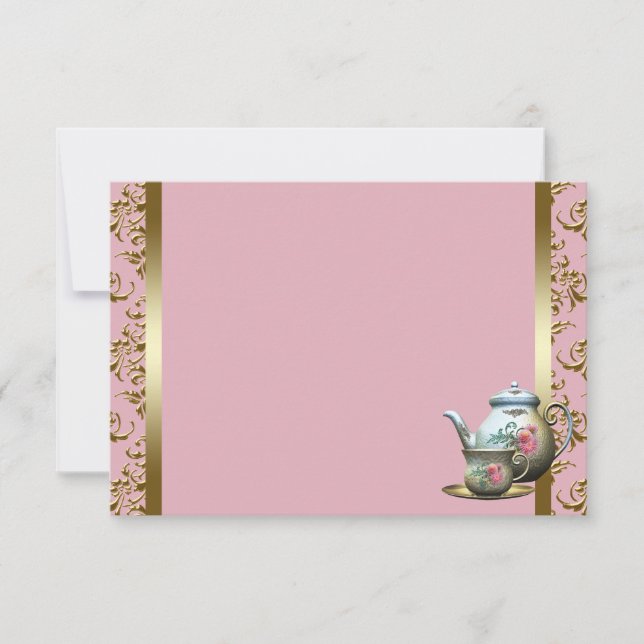 Roze Gouden Damast Theekopje Recept Kaarten (Voorkant)