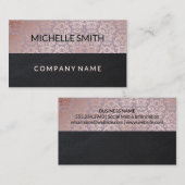 Roze Gouden Damastpatroon Zwarte Leer Kleurblok Visitekaartje (Voorkant / Achterkant)