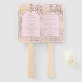Roze Gouden Deco Chic Glam Trouwprogramma Handwaai Handwaaier (Voorkant en achterkant)