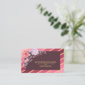 Roze Gouden Diagonale Strepen Bloemen Event Planne Visitekaartje (Staand voorkant)