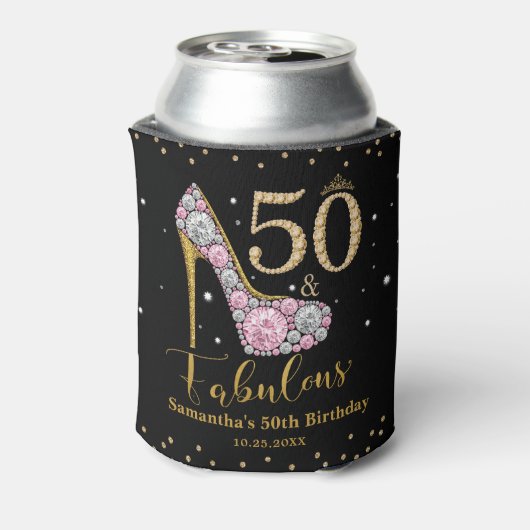 Roze gouden diamant 50 en fantastische 50e verjaar blikjeskoeler (Blikje Achterkant)