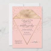 Roze Gouden Diamant Confetti Glitter Verjaardag Kaart (Voorkant)