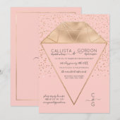 Roze Gouden Diamant Confetti Glitter Verloving Kaart (Voorkant / Achterkant)