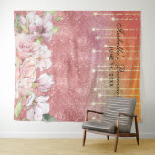 Roze Gouden Diamant Glitter Bloemen Quinceañera Wandkleed (In Situ (horizontaal))