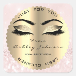 Roze Gouden Diamant Glitter Lash Cleaner Vierkant Vierkante Sticker