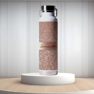 Roze Gouden Diamant Glitters Bling Metallic Monogr Waterfles