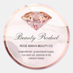 Roze Gouden Diamant Marmer Agate Sfeerverzorgingsp Ronde Sticker