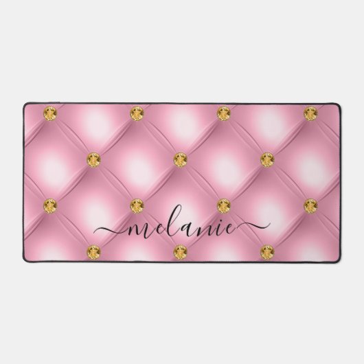 Roze Gouden Diamant Tufted Aangepaste Naam Bureaumat (Voorkant)