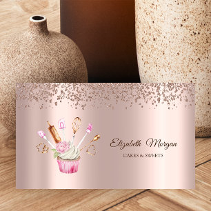 Roze gouden diamanten, bloem cupcake bakkerij gere visitekaartje