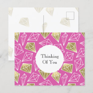 Roze gouden diamanten die aan je denken briefkaart