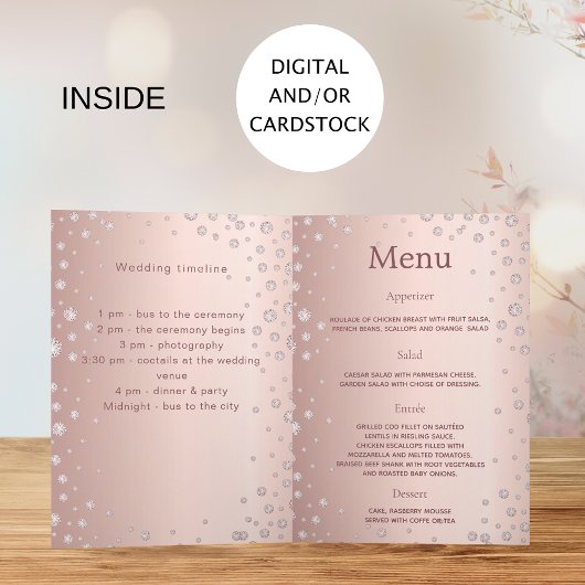 Roze gouden diamanten foto welkomstprogramma menu