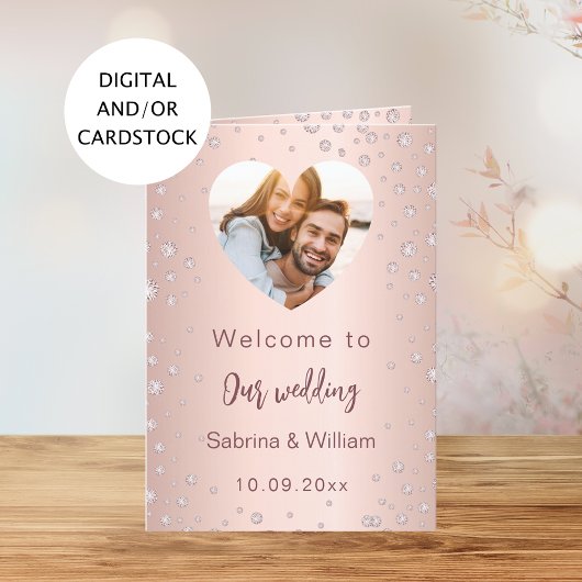 Roze gouden diamanten foto welkomstprogramma menu