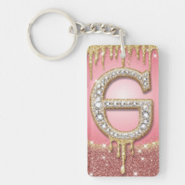 Roze Gouden Diamanten Letter G Initiaal Cadeau Voo Sleutelhanger
