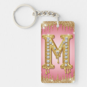 Roze Gouden Diamanten Letter M Op Maat Gemaakte Sl Sleutelhanger