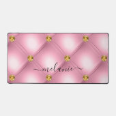 Roze Gouden Diamond Tufted Jouw naam Desk Mat (Voorkant)