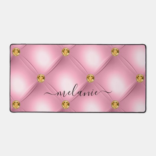 Roze Gouden Diamond Tufted Jouw naam Desk Mat (Voorkant)