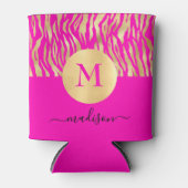 Roze Gouden Dierenprint Monogram Naam Glamourueus  Blikjeskoeler (Voorkant)