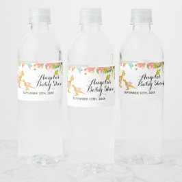 Roze Gouden Dino Meisje Waterfles Label Etiket