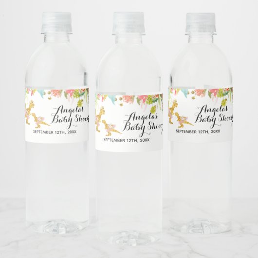 Roze Gouden Dino Meisje Waterfles Label Waterfles Etiket (Flessen)