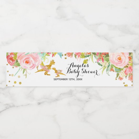 Roze Gouden Dino Meisje Waterfles Label Waterfles Etiket (Enkel label)