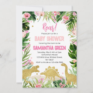 Roze Gouden Dinosaur Baby Shower Kaart