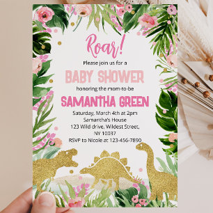 Roze Gouden Dinosaur Baby Shower Kaart