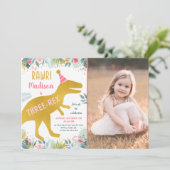 Roze Gouden Dinosaurus Drie Rex Verjaardag Kaart (Staand voorkant)