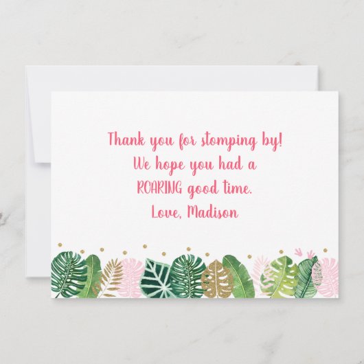 Roze & Gouden Dinosaurus Verjaardag Dank u Bedankkaart (Achterkant)