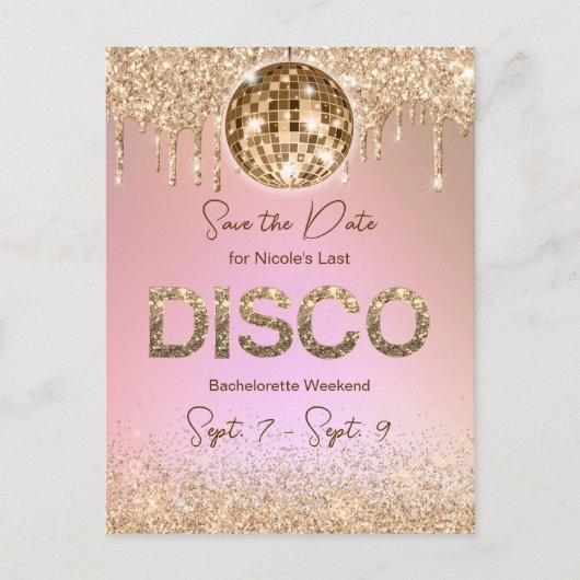 Roze Gouden Disco Bachelorette Weekend Save The Da Briefkaart (Voorkant)