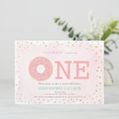 Roze & Gouden Donut Meisje 1e verjaardag Kaart (Staand voorkant)