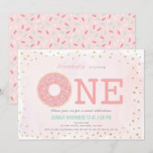 Roze & Gouden Donut Meisje 1e verjaardag Kaart (Voorkant / Achterkant)